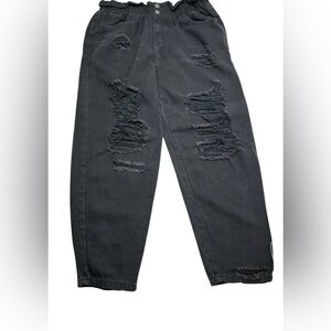 Elite Black Distressed‎ denim Women’s Jeans size XL elastic waist band (E15)